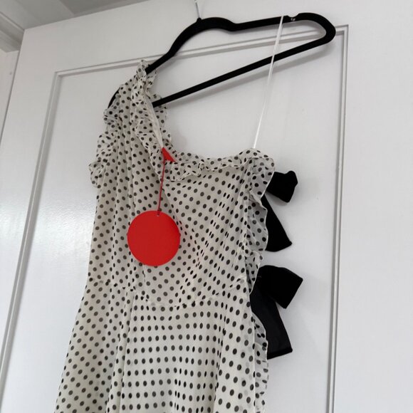 NWT Marianna Senchina Asymmetric Chiffon Midi Dress White/Black Polka Dot Sz S - Picture 8 of 10